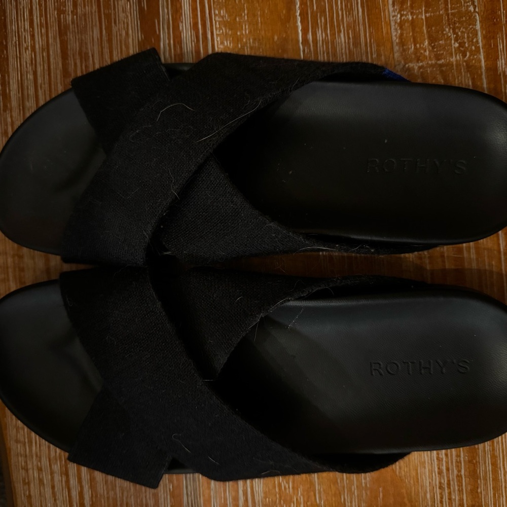 Rothy's Elegant Black Cross-Strap Slides